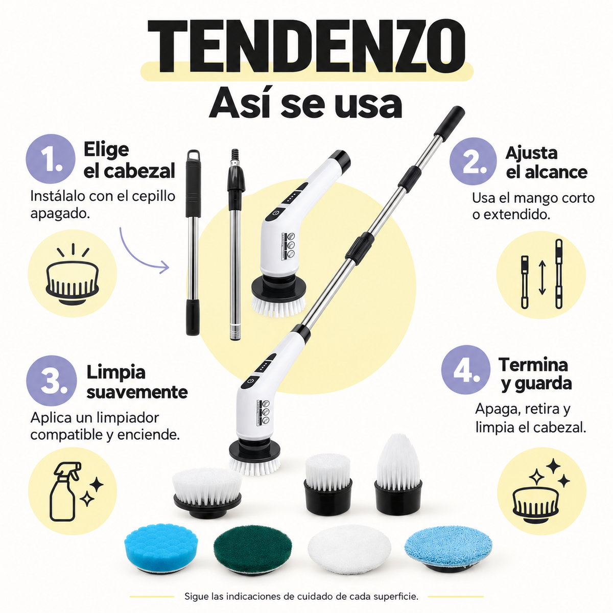 Guía de uso del cepillo eléctrico TENDENZO