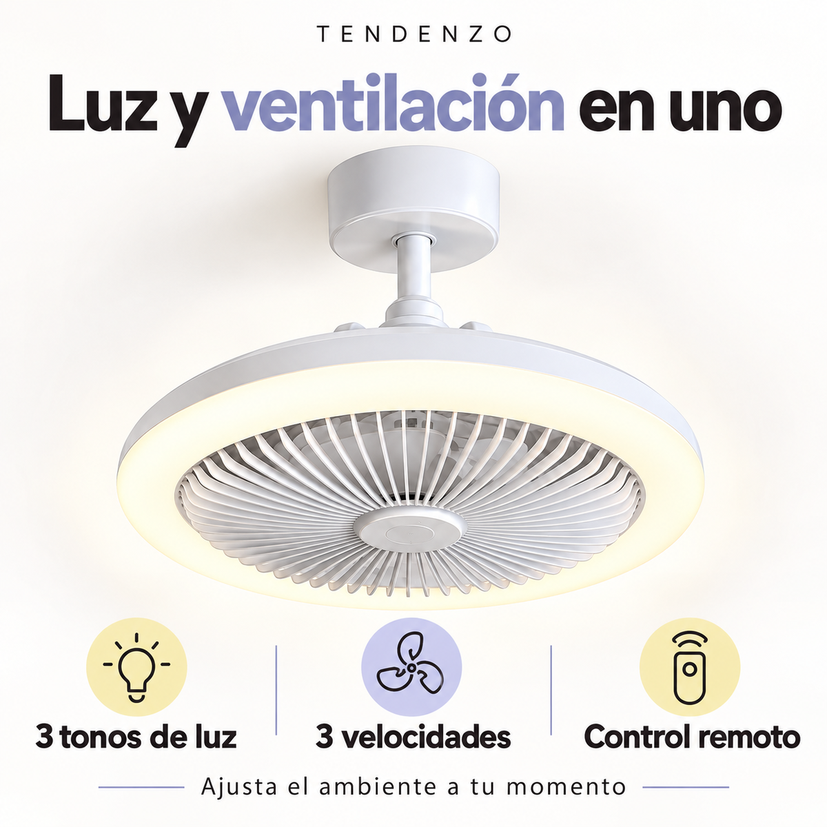 Lámpara con ventilador TENDENZO: luz, ventilación y control remoto