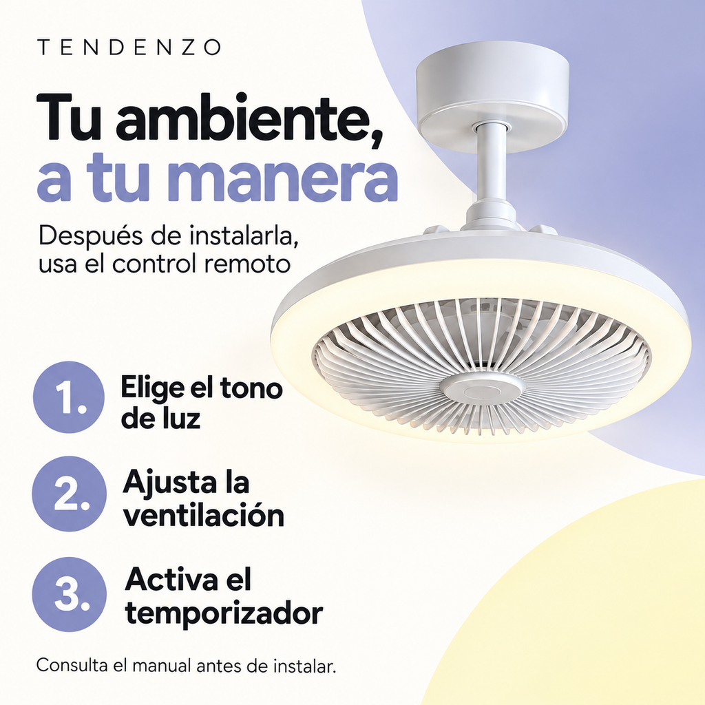 Guía de uso de la lámpara con ventilador TENDENZO mediante control remoto